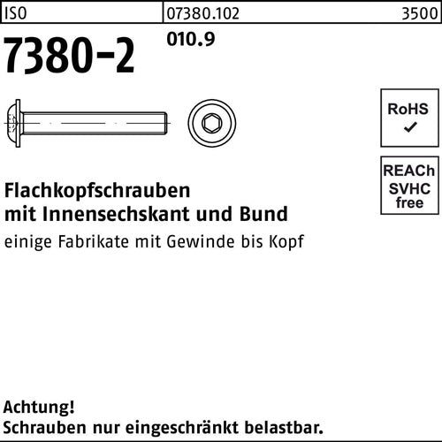 Flachkopfschraube ISO 7380-2 Bund/Innen-6kt M6x 8 0109 500 Stück - VPE: 500