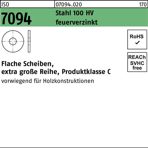 Unterlegscheibe ISO 7094 10 Stahl 100 HV feuerverz 100 Stück - VPE: 100