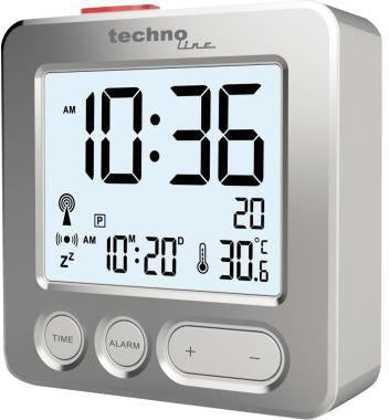 Wecker technoline® WT 265 66 x 66 x 21 cm (B x H x T) mit integriertem DCF77 Empfänger 2 Batterien Kunststoff silber