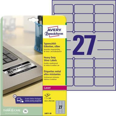 Typenschildetikett Avery Zweckform 635 x 296 mm (B x H) silber 540 Etik/Pack AVERY ZWECKFORM