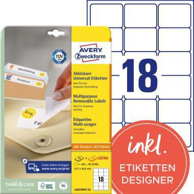 Universaletikett Avery Zweckform 635 x 466 mm (B x H) wieder ablösbar Papier weiß 540 Etik/Pack AVERY ZWECKFORM