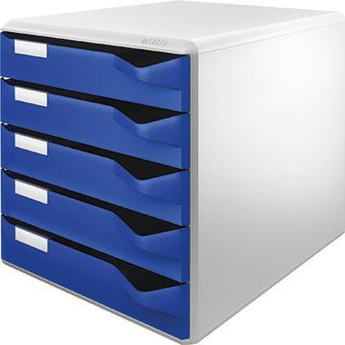Schubladenbox Leitz 5 Schubladen DIN A4 Überbreite Polystyrol Gehäusefarbe: lichtgrau Farbe der Schublade: blau LEITZ