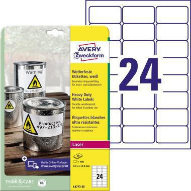 Folienetikett Avery Zweckform 635 x 339 mm (B x H) weiß 480 Etik/Pack AVERY ZWECKFORM