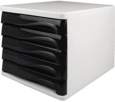 Schubladenbox helit the wave 5 Schubladen DIN A4 DIN C4 Polypropylen/Polystyrol Gehäusefarbe: weiß Farbe der Schublade: