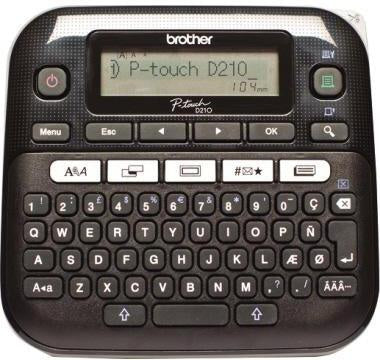 Beschriftungsgerät Brother D210 3 Schriftgrößen 2 Druckzeilen inkl Schriftband (12 mm x 4 m schwarz auf weiß) BROTHER