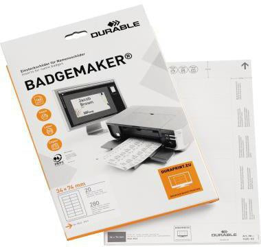 Einsteckschild DURABLE BADGEMAKER® 74 x 34 mm (B x H) Karton weiß 280 St/Pack DURABLE