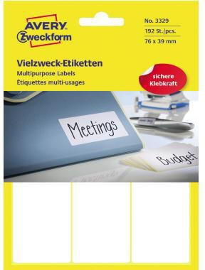 Universaletikett Avery Zweckform 76 x 39 mm (B x H) nicht wieder ablösbar Papier weiß 192 Etik/Pack AVERY ZWECKFORM