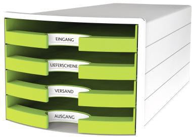 Schubladenbox HAN IMPULS 4 Schubladen DIN A4 DIN C4 Polystyrol Gehäusefarbe: weiß Farbe der Schublade: Trend Colour lemon HAN