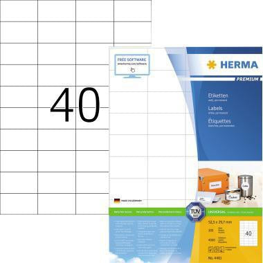 Universaletikett HERMA PREMIUM 525 x 297 mm (B x H) nicht wieder ablösbar Papier weiß 4000 Etik/Pack HERMA
