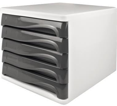 Schubladenbox helit the wave 5 Schubladen DIN A4 DIN C4 Polypropylen/Polystyrol Gehäusefarbe: weiß Farbe der Schublade: