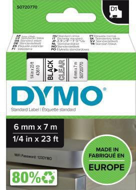 Schriftbandkassette DYMO® D1 6 mm x 7 m (B x L) transparent schwarz DYMO