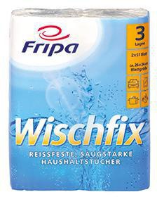 Küchenrolle Fripa Wischfix 3-lagig 100 % Frischzellstoff hochweiß 2 Rl/Pack FRIPA