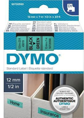 Schriftbandkassette DYMO® D1 12 mm x 7 m (B x L) grün schwarz DYMO