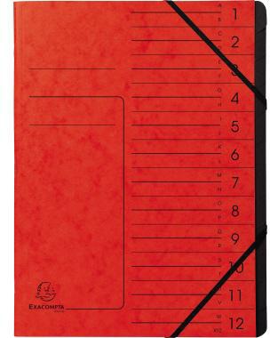 Ordnungsmappe Exacompta DIN A4 170g/m² Colorspankarton Farbe: rot Farbe des Fächerblocks: schwarz 12 Fächer EXACOMPTA