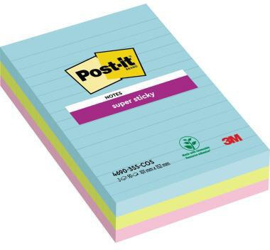Haftnotiz Post-it® Super Sticky Notes Cosmic Collection 101 x 152 mm (B x H) türkis neongrün tropicalpink 90 Bl/Block 3
