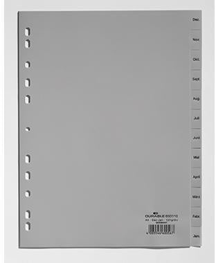 Monatsregister DURABLE 215/23 x 297 cm (B x H) DIN A4 Dez-Jan Polypropylen grau 12 Registerblätter DURABLE