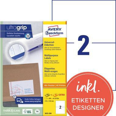 Universaletikett Avery Zweckform ultragrip 210 x 148 mm (B x H) nicht wieder ablösbar Papier weiß 440 Etik/Pack AVERY