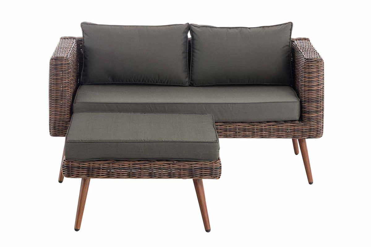 2er Sofa Molde mit Fußhocker Rundrattan braun-meliert 40 cm (Dunkelbraun) – Ansicht 9