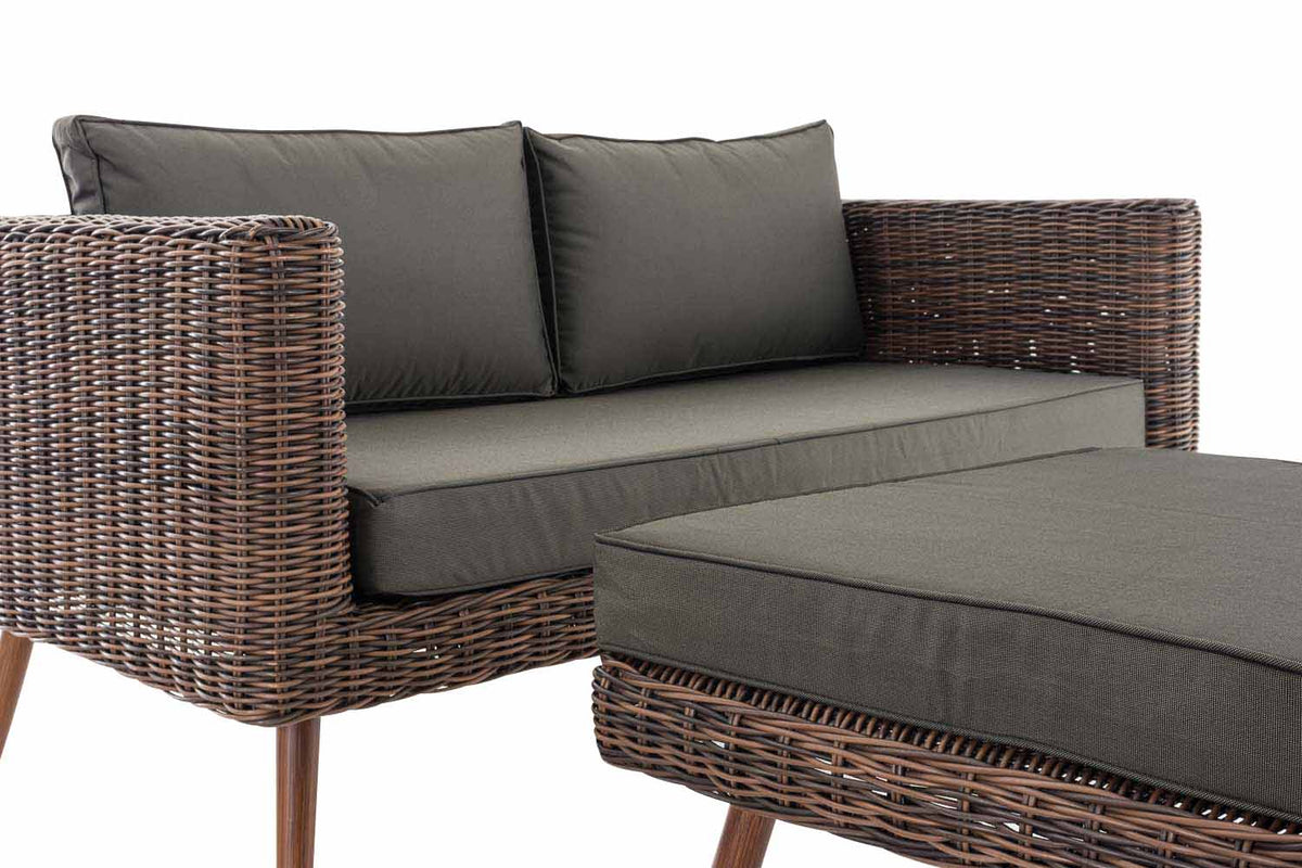 2er Sofa Molde mit Fußhocker Rundrattan braun-meliert 40 cm (Dunkelbraun) – Ansicht 13