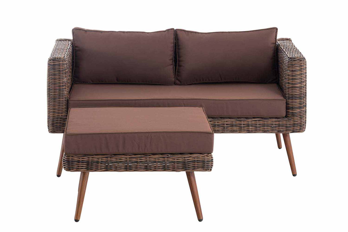 2er Sofa Molde mit Fußhocker Rundrattan braun-meliert 40 cm (Dunkelbraun) – Ansicht 16