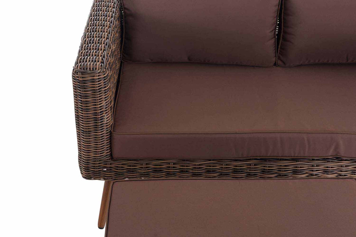2er Sofa Molde mit Fußhocker Rundrattan braun-meliert 40 cm (Dunkelbraun) – Ansicht 19