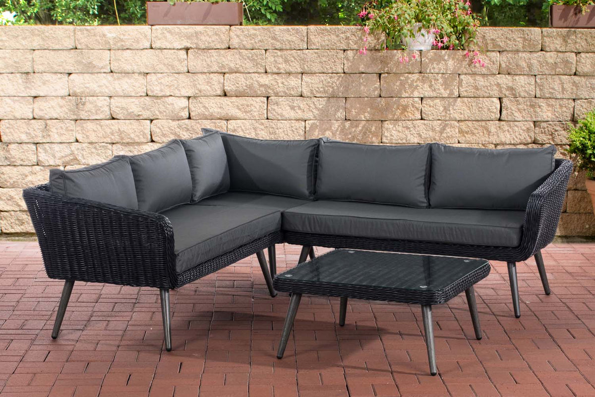 Eck-Loungeset Skara Rundrattan schwarz 45 cm (Dunkelgrau)