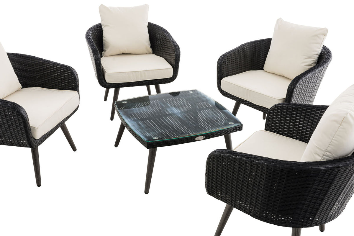 Lounge-Set Ameland Flachrattan cremeweiß 45 cm (Dunkelgrau) – Ansicht 3