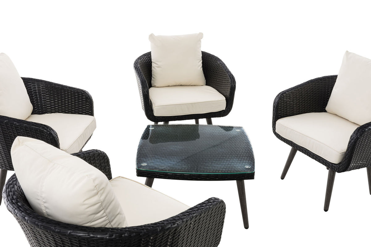 Lounge-Set Ameland Flachrattan cremeweiß 45 cm (Dunkelgrau) – Ansicht 4