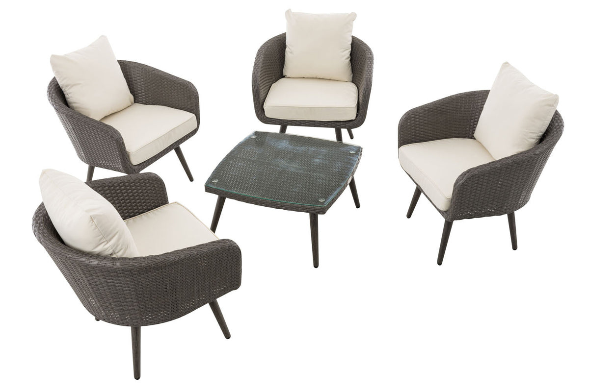 Lounge-Set Ameland Flachrattan cremeweiß 45 cm (Dunkelgrau) – Ansicht 6