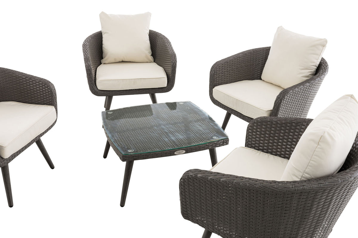 Lounge-Set Ameland Flachrattan cremeweiß 45 cm (Dunkelgrau) – Ansicht 7