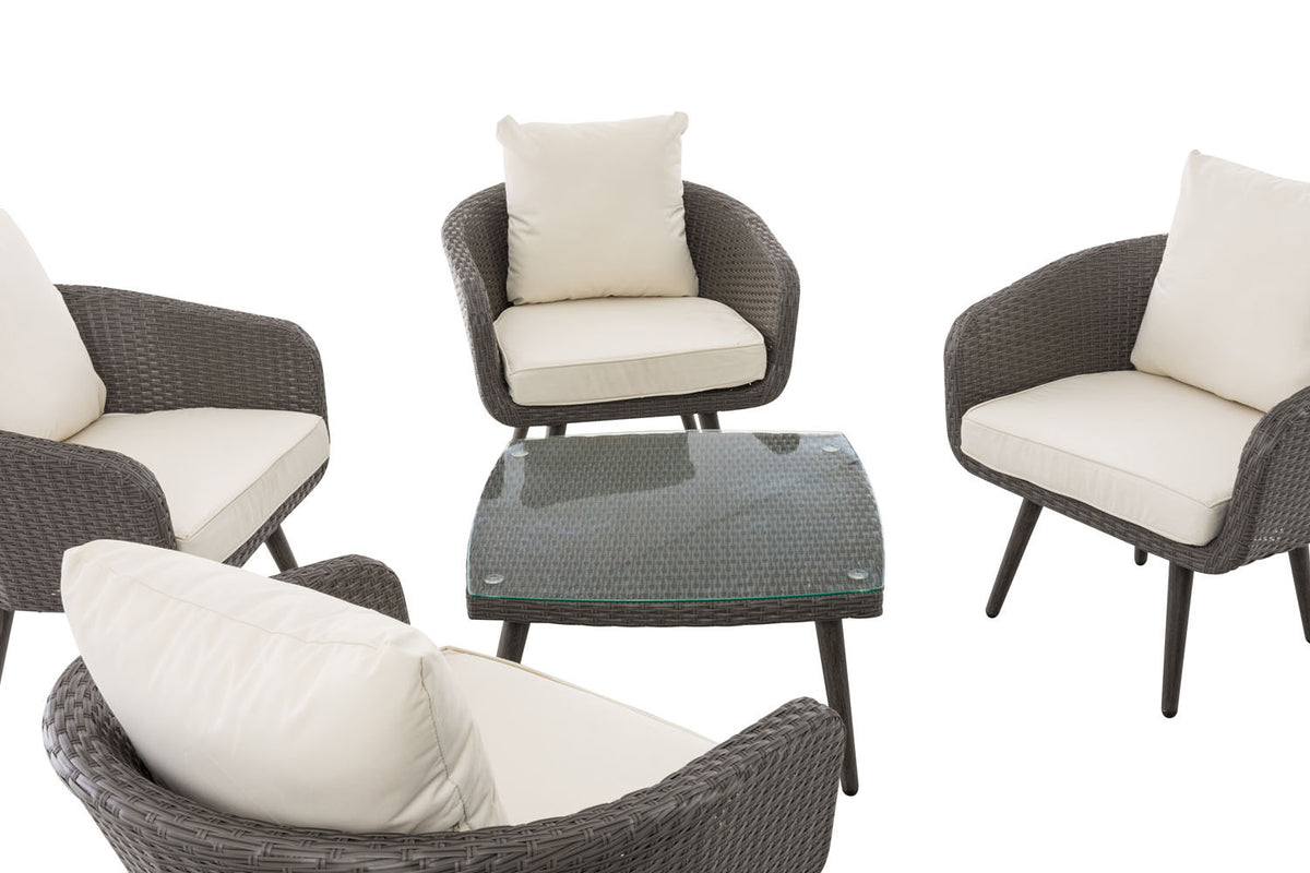 Lounge-Set Ameland Flachrattan cremeweiß 45 cm (Dunkelgrau) – Ansicht 8
