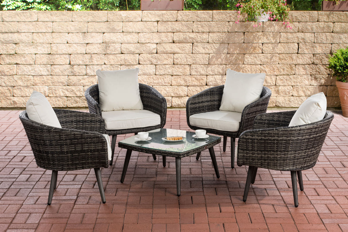 Lounge-Set Ameland Flachrattan cremeweiß 45 cm (Dunkelgrau) – Ansicht 9