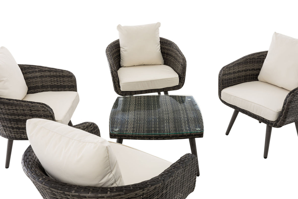 Lounge-Set Ameland Flachrattan cremeweiß 45 cm (Dunkelgrau) – Ansicht 12