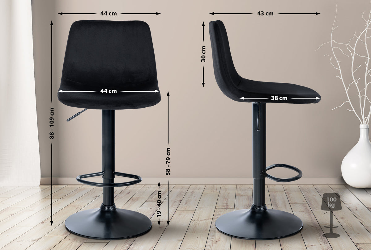 Barhocker Divo Samt Schwarz – Ansicht 2