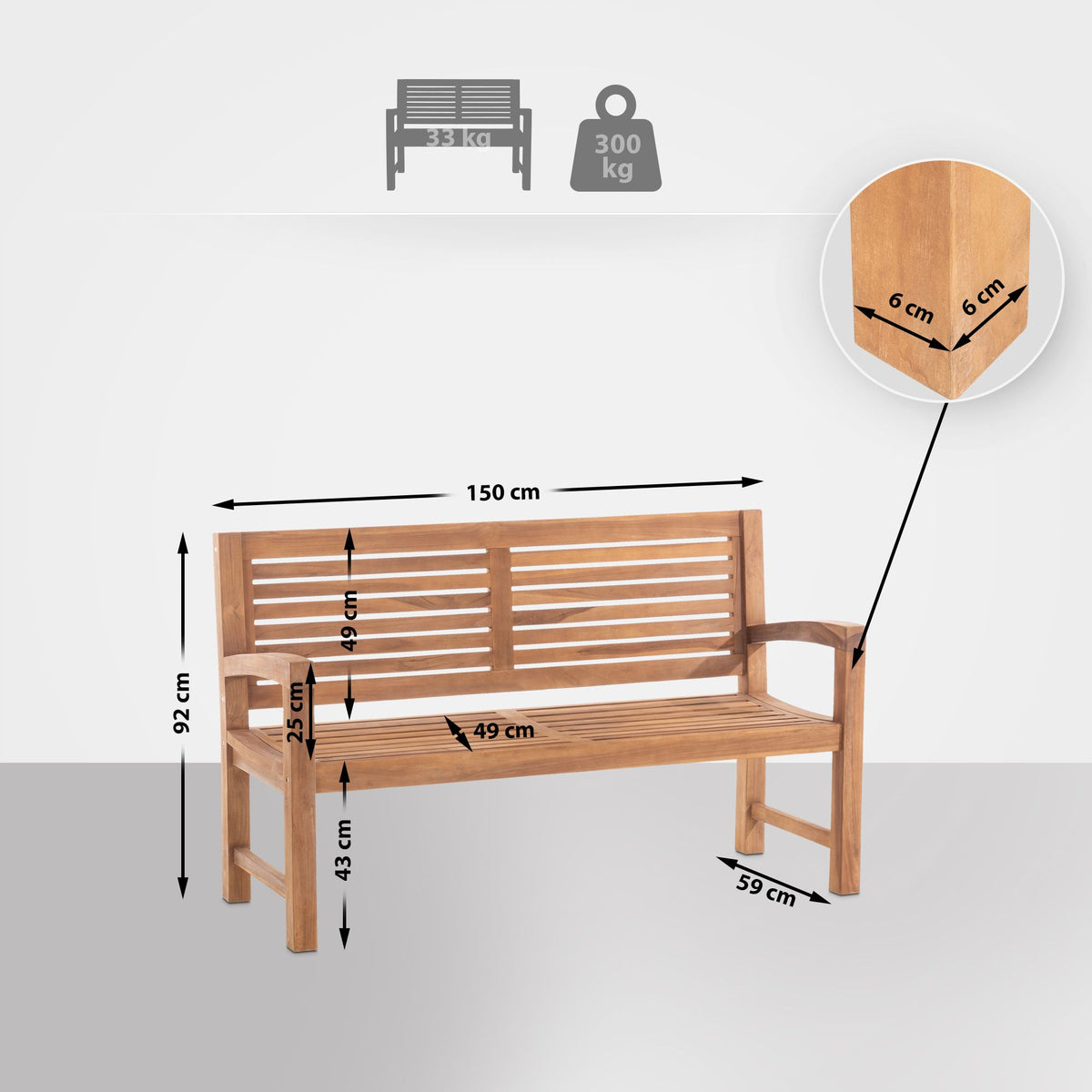 Teakbank Halden 150 cm – Ansicht 2