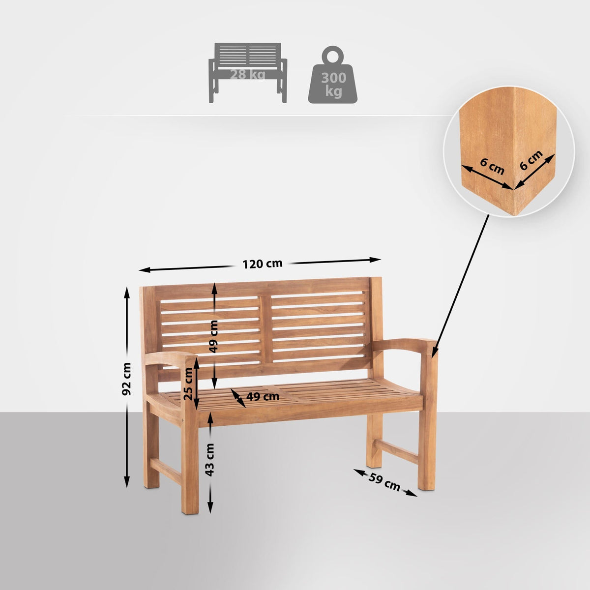 Teakbank Halden 120 cm – Ansicht 2