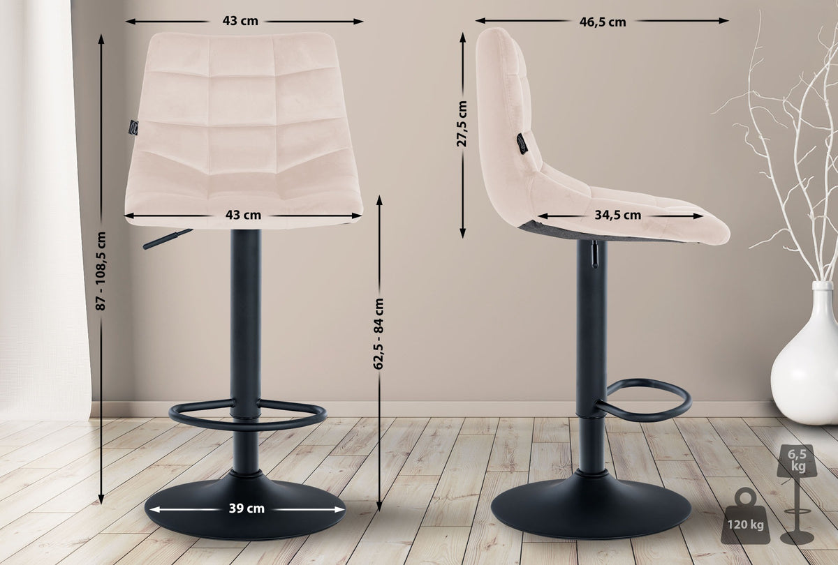 2er Set Barhocker Jerry Samt schwarz – Ansicht 2