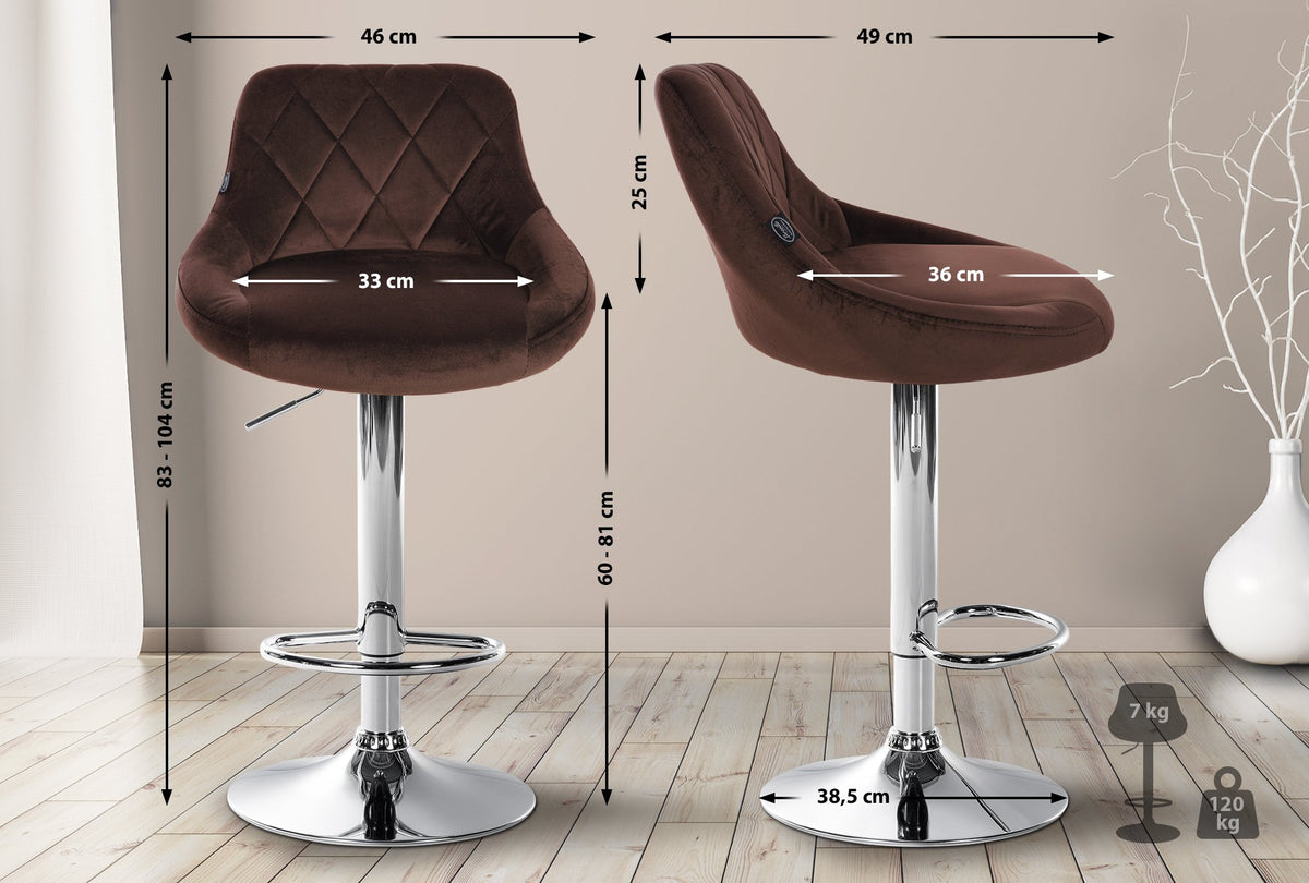 2er Set Barhocker Lazio Samt chrom – Ansicht 10
