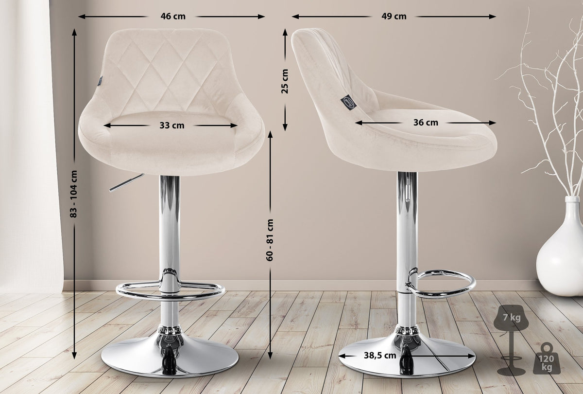 2er Set Barhocker Lazio Samt chrom – Ansicht 18