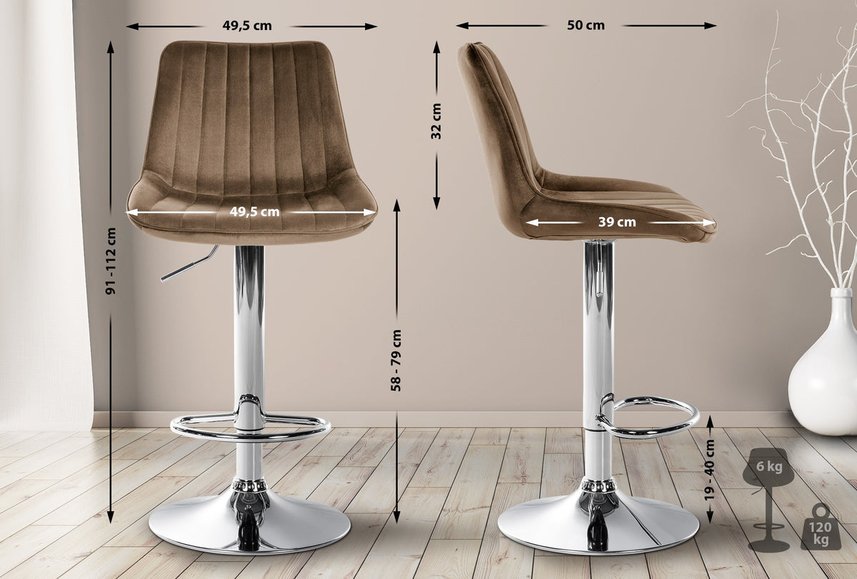 2er Set Barhocker Toni Samt chrom – Ansicht 9