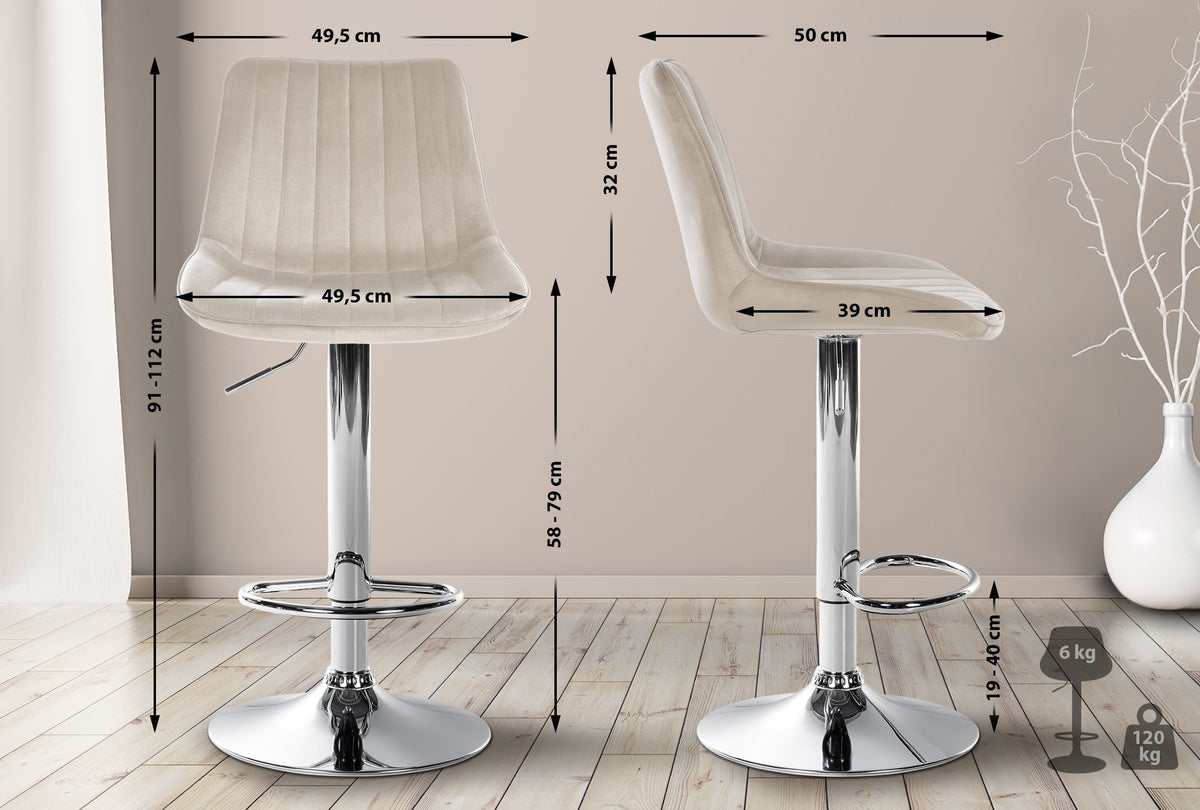 2er Set Barhocker Toni Samt chrom – Ansicht 16