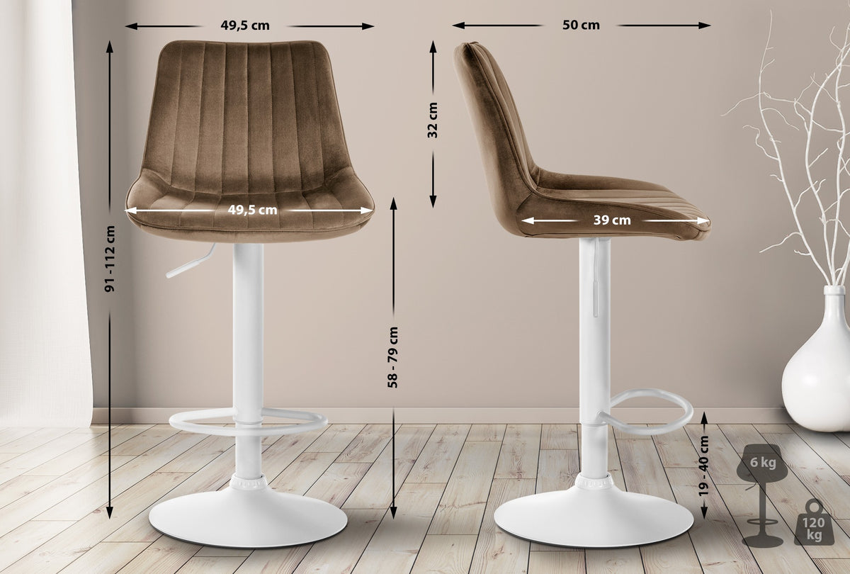 2er Set Barhocker Toni Samt weiß – Ansicht 9