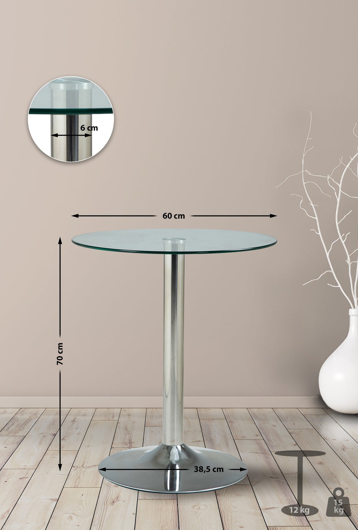 Glastisch 70 cm – Ansicht 2