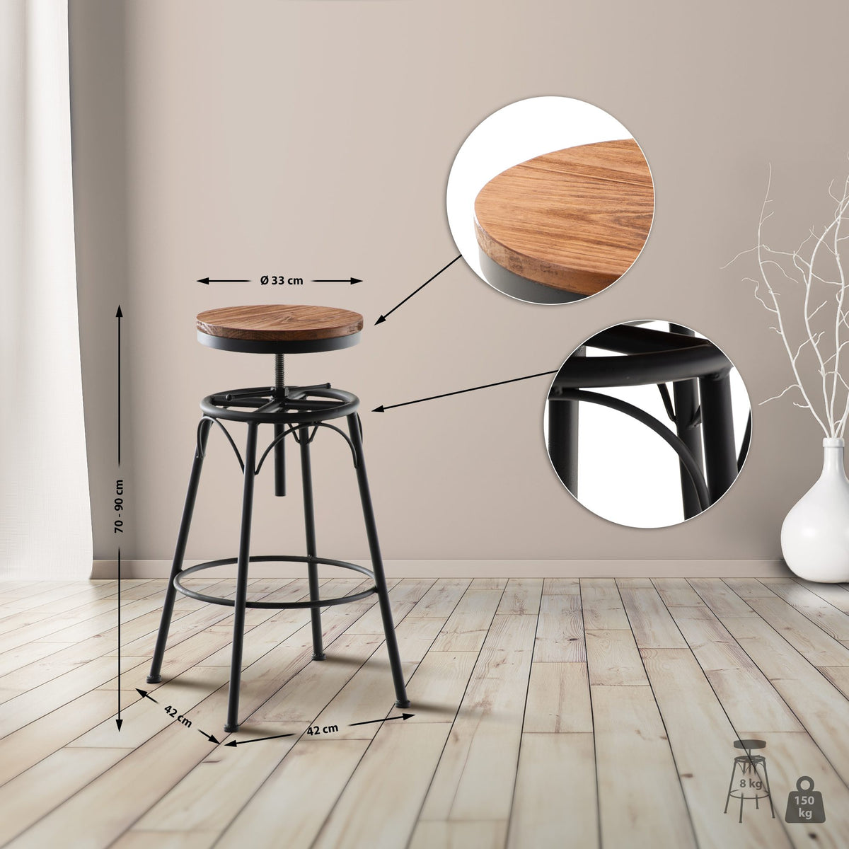 2er Set Barhocker Beam – Ansicht 9