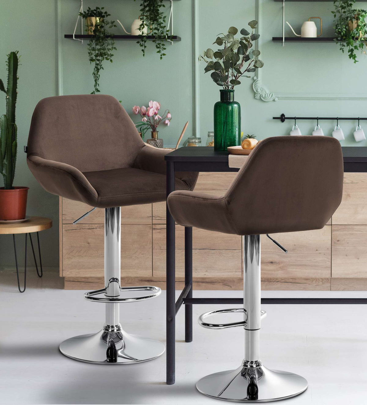2er Set Barhocker Braga Samt chrom – Ansicht 10