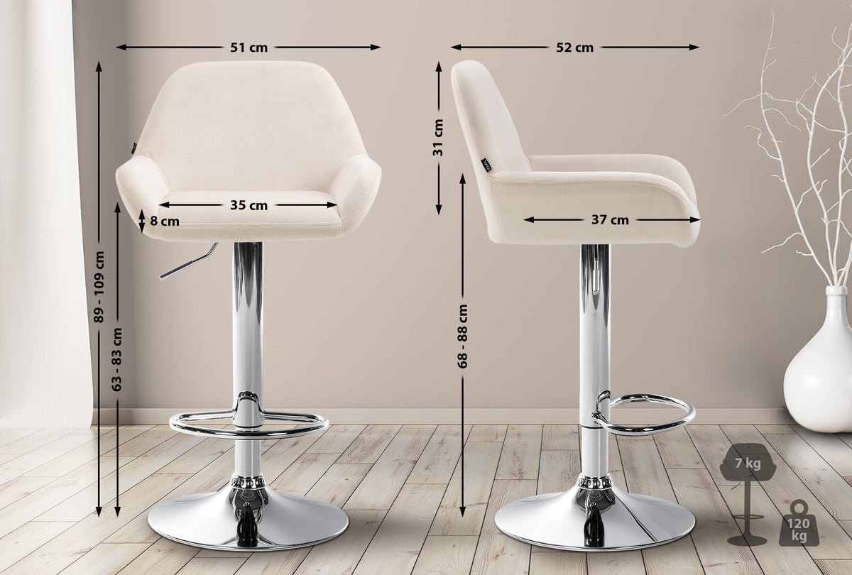 2er Set Barhocker Braga Samt chrom – Ansicht 16