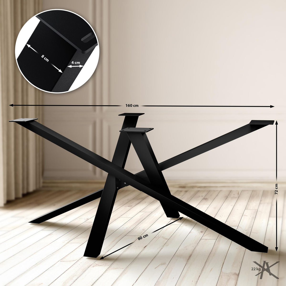 Tischbeine Finney 160x80x72 – Ansicht 2