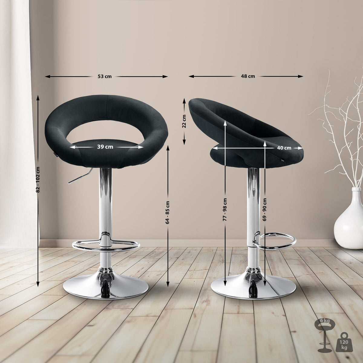 Barhocker Olinda Samt chrom – Ansicht 2