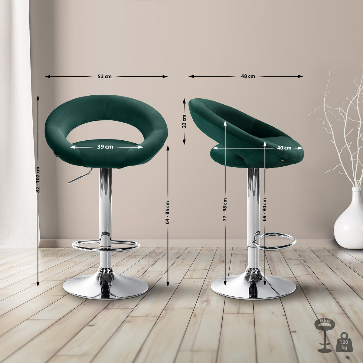 Barhocker Olinda Samt chrom – Ansicht 9