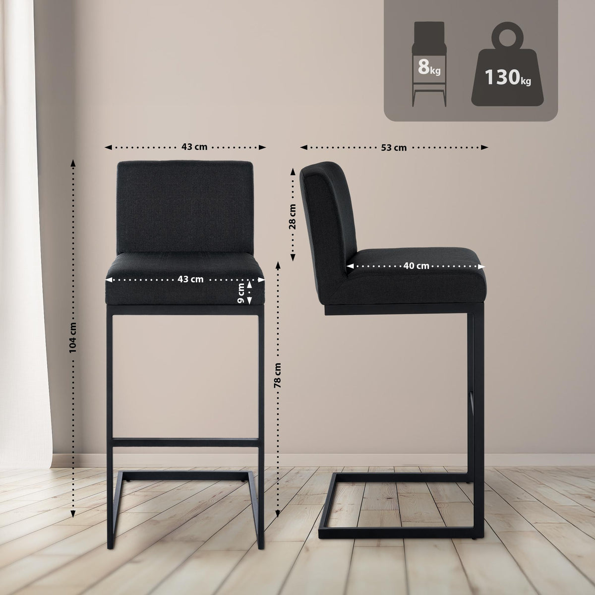 Barhocker Hopewell Stoff B – Ansicht 2